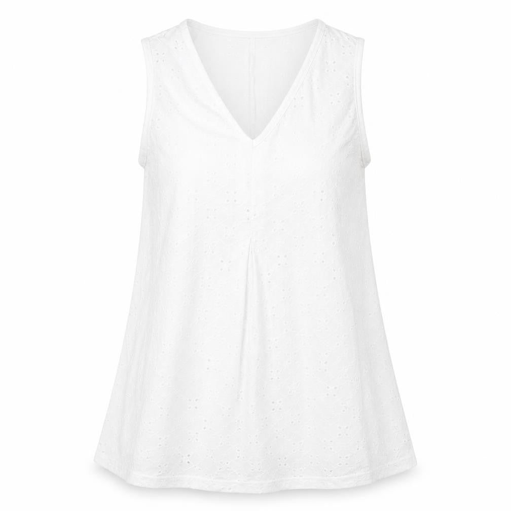 Klass Womens White Polyester Basic Tank Size S V-Neck - Broderie Anglaise Details