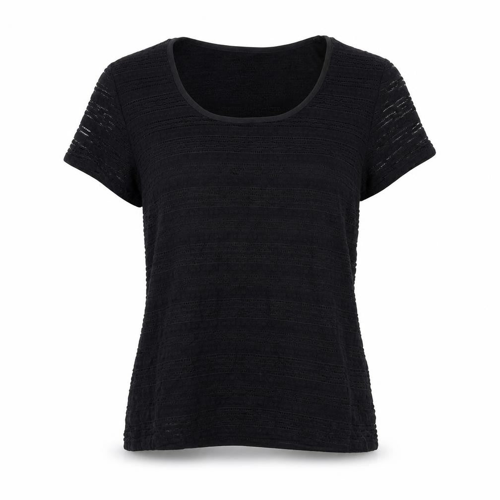 Precis Womens Black Nylon Basic T-Shirt Size M Scoop Neck