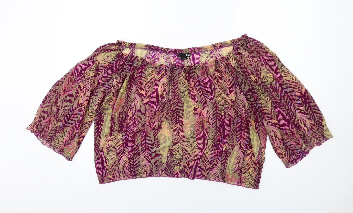 H&M Womens Multicoloured Animal Print Polyester Basic Blouse Size S Off the Shoulder