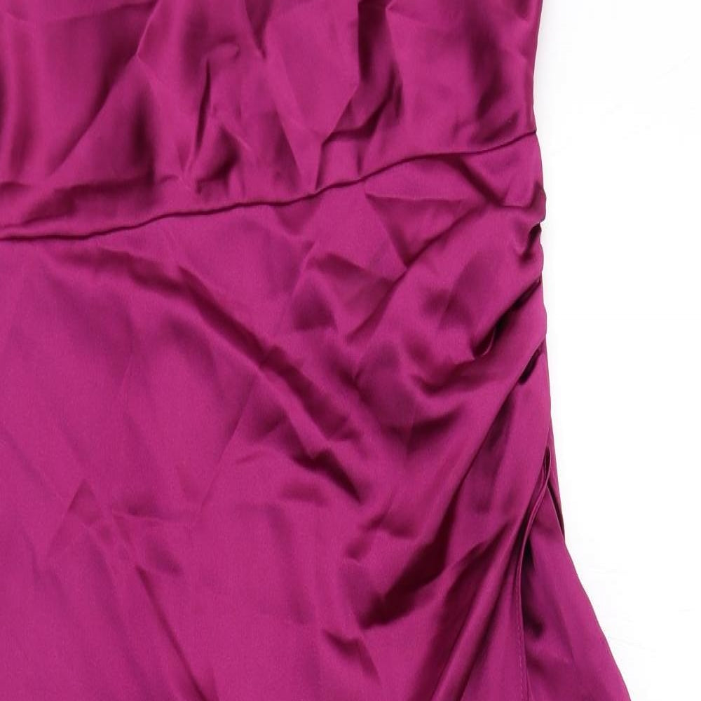Zara Womens Purple Polyester Slip Dress Size M Square Neck Zip