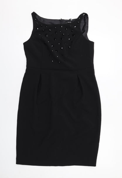 Additional front view of Autograph women’s black polyester shift, size UK 14, boat neck zip