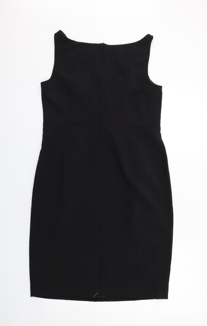 Back view of Autograph women’s black polyester shift, size UK 14, boat neck zip