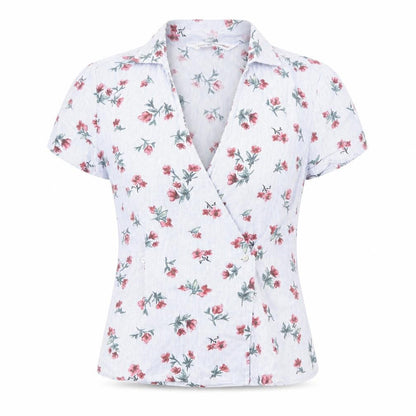 Zara Womens Blue Striped Linen Wrap Blouse Size S Collared - Flower Pattern