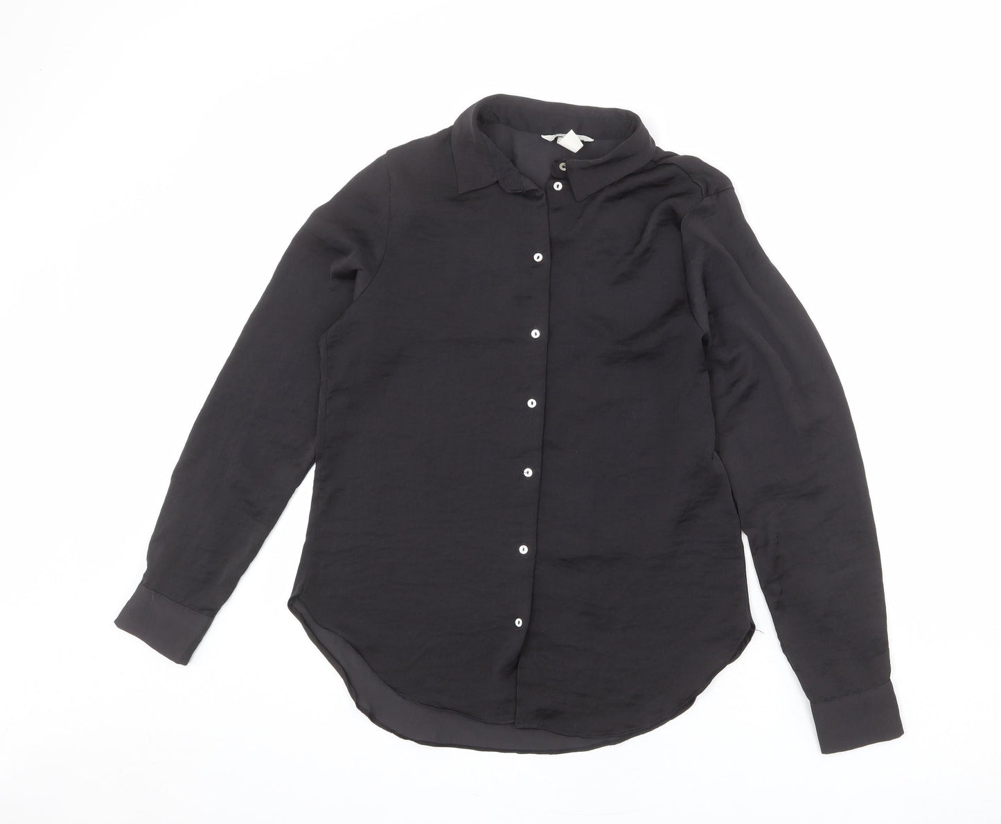 River Island Womens Black Polyester Basic Button-Up Size 10 Collared