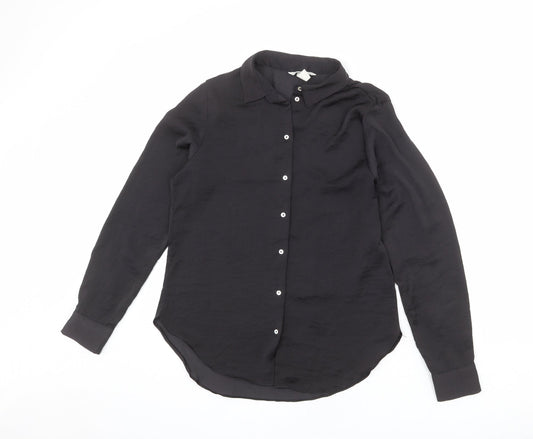River Island Womens Black Polyester Basic Button-Up Size 10 Collared