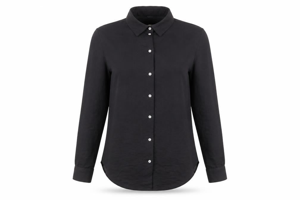 River Island Womens Black Polyester Basic Button-Up Size 10 Collared