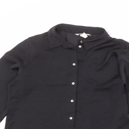 River Island Womens Black Polyester Basic Button-Up Size 10 Collared