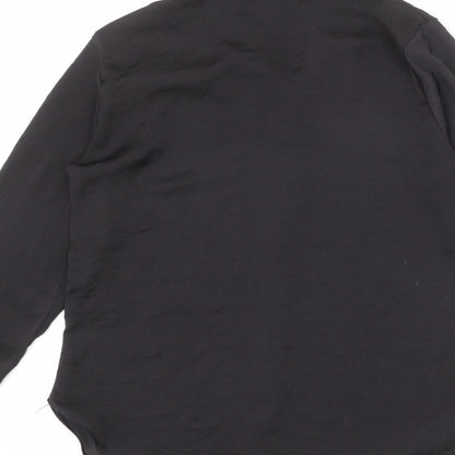 River Island Womens Black Polyester Basic Button-Up Size 10 Collared