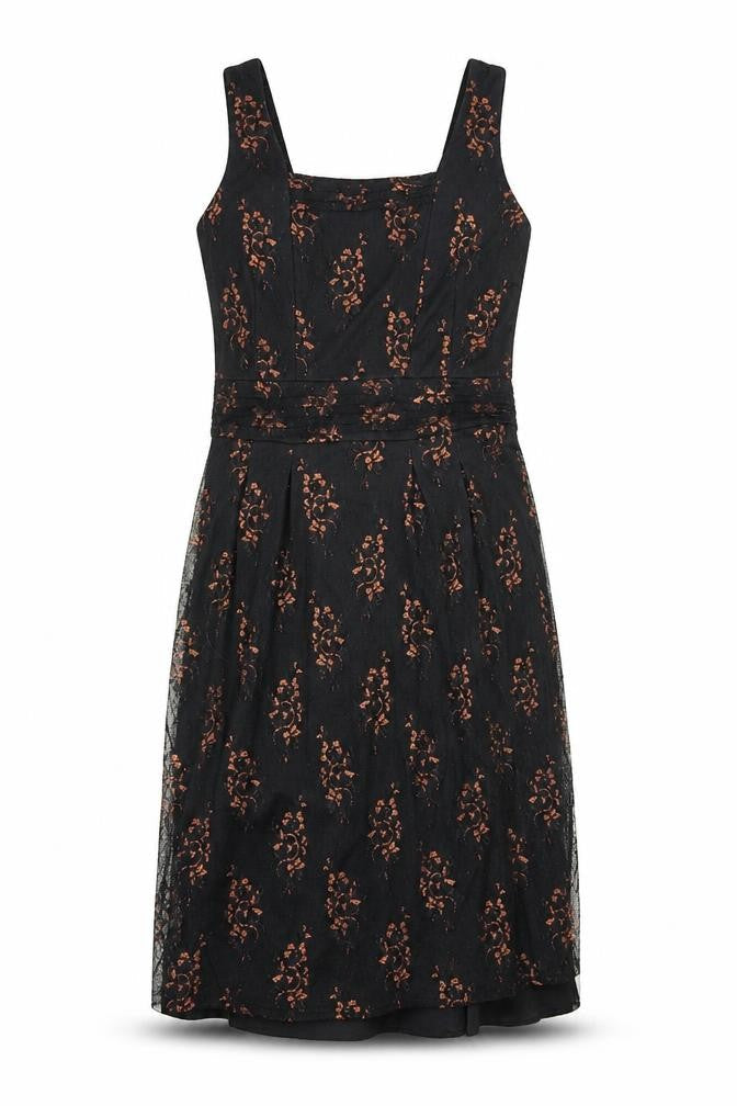 ICENI Womens Black Geometric Polyester Shift Size 10 Square Neck Zip