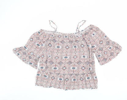 Marks & Spencer Womens Multicoloured Geometric Viscose Basic Blouse Size 12 Boat Neck