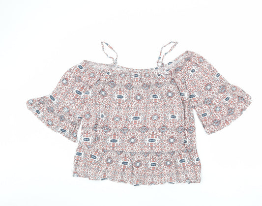 Marks and Spencer Womens Multicoloured Geometric Viscose Basic Blouse Size 12 Boat Neck