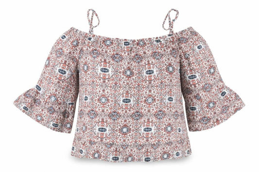 Marks and Spencer Womens Multicoloured Geometric Viscose Basic Blouse Size 12 Boat Neck