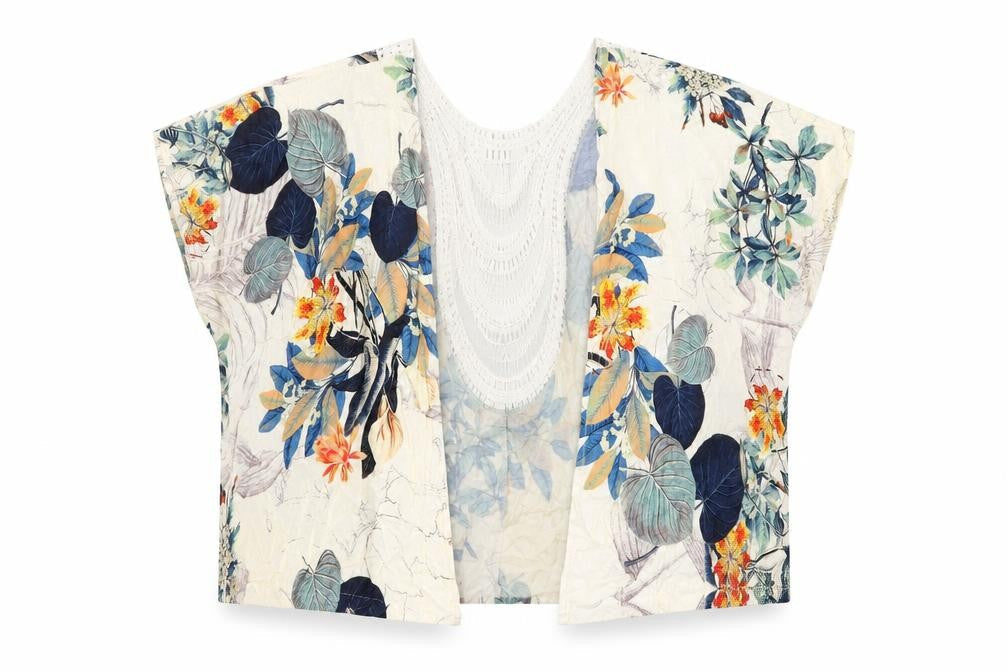 Sweet Poison Womens Beige Floral Viscose Kimono Blouse Size S V-Neck