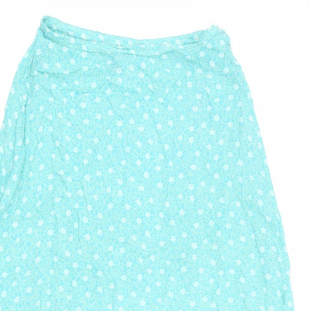 Warehouse Womens Blue Floral Viscose A-Line Skirt Size 30 in Button