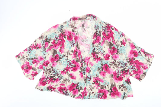 Phase Eight Womens Beige Floral Viscose Kimono Blouse Size M V-Neck