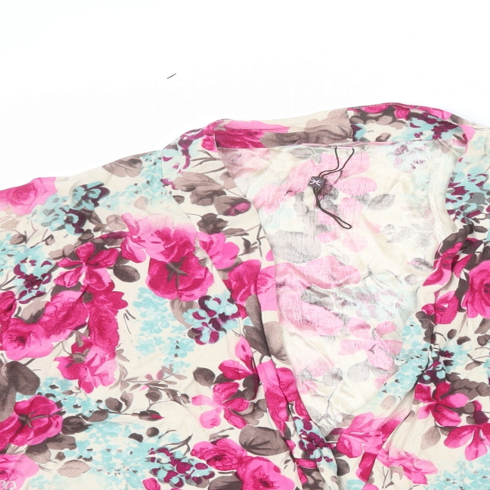 Phase Eight Womens Beige Floral Viscose Kimono Blouse Size M V-Neck