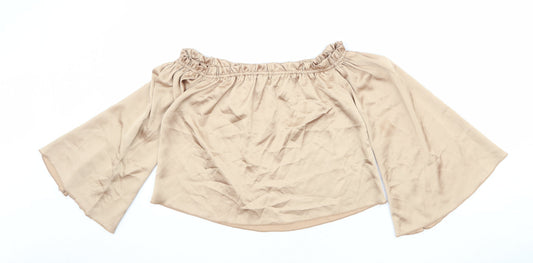 Diffuse Womens Gold Polyester Cropped Blouse Size 8 Off the Shoulder