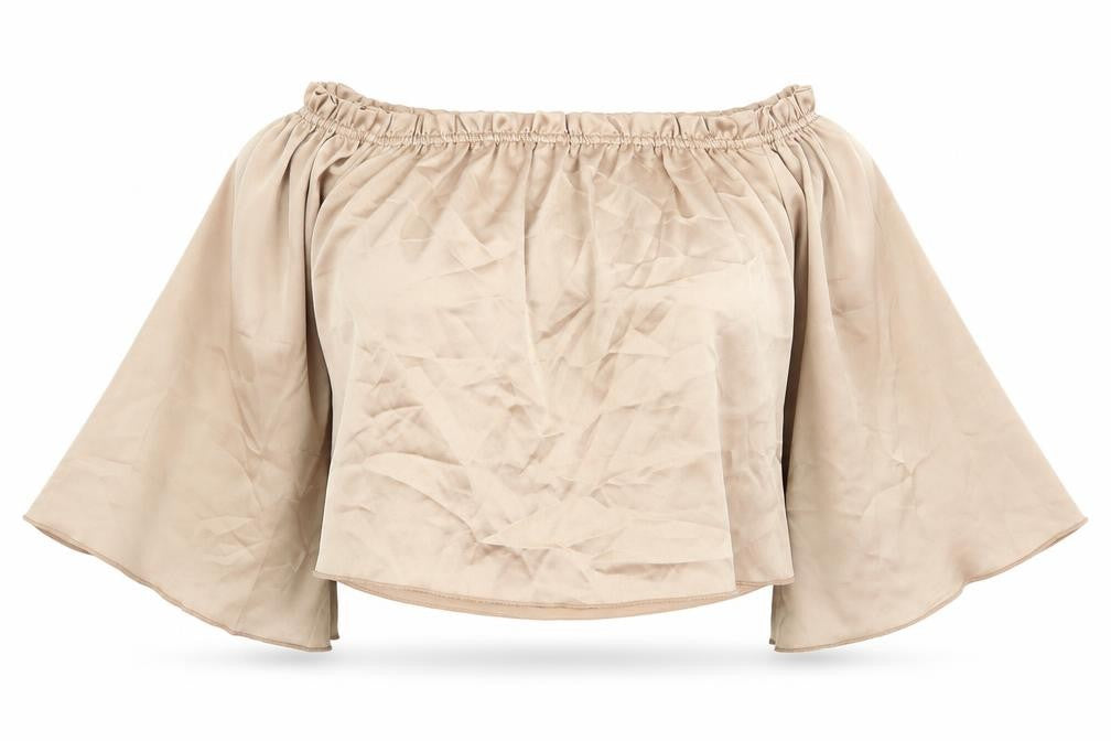 Diffuse Womens Gold Polyester Cropped Blouse Size 8 Off the Shoulder