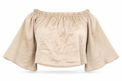Diffuse Womens Gold Polyester Cropped Blouse Size 8 Off the Shoulder