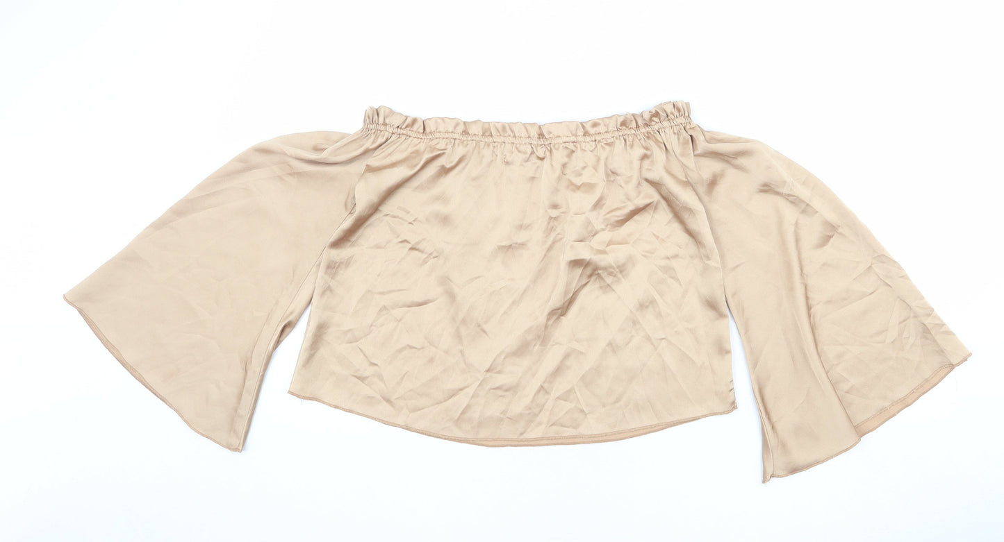 Diffuse Womens Gold Polyester Cropped Blouse Size 8 Off the Shoulder