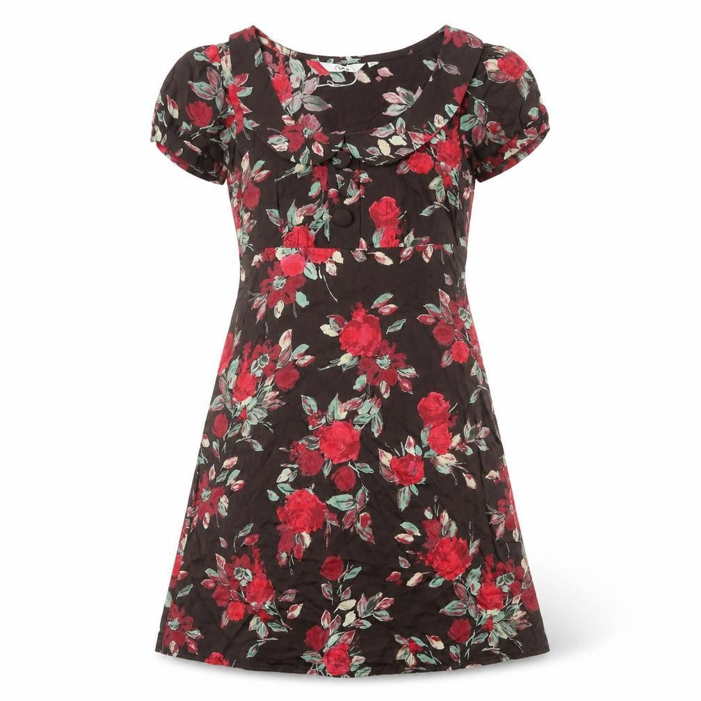 MK Womens Brown Floral Cotton A-Line Size 8 Collared Pullover