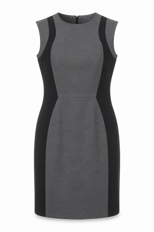Warehouse Womens Grey Geometric Polyester Shift Size 14 Round Neck Zip