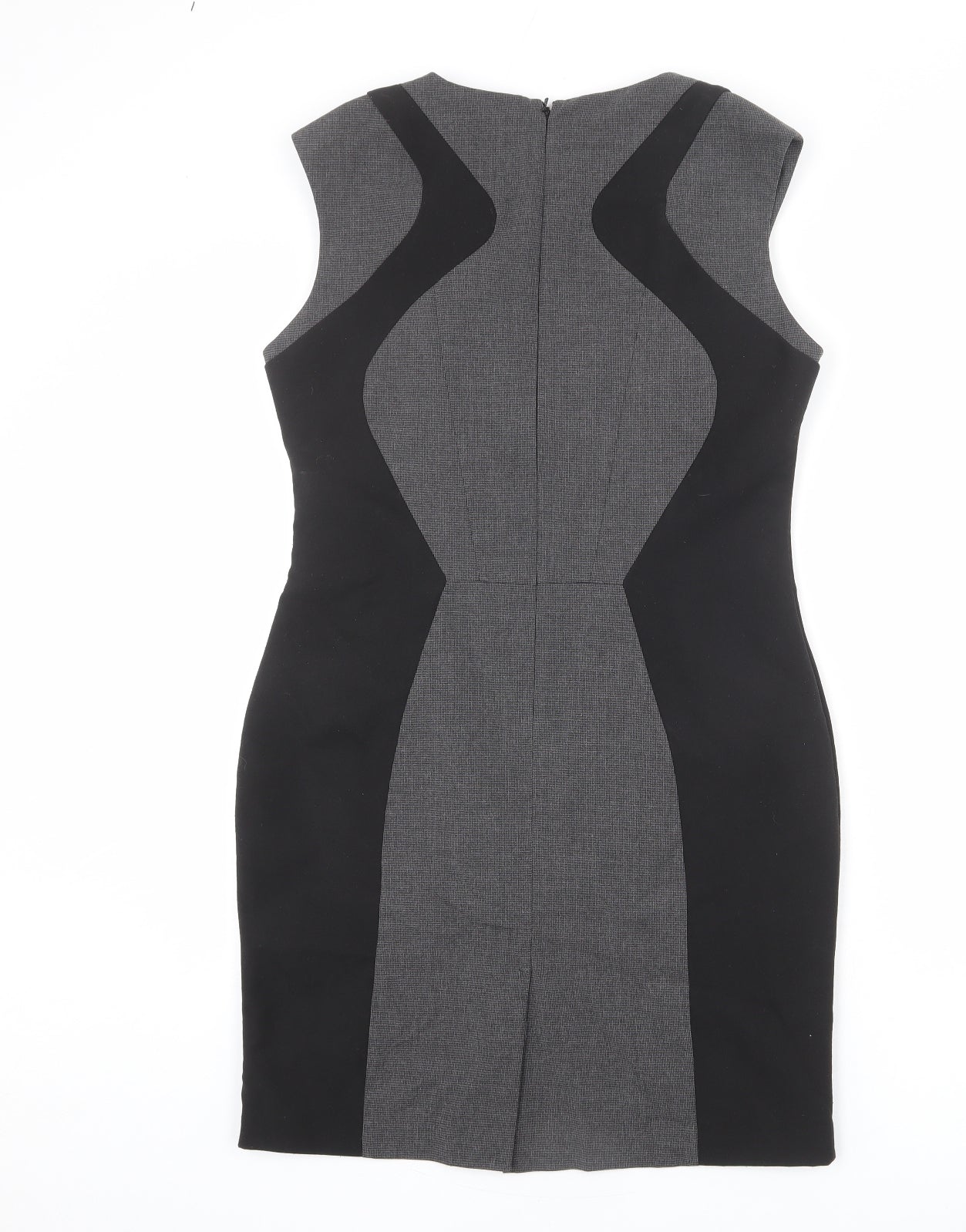 Warehouse Womens Grey Geometric Polyester Shift Size 14 Round Neck Zip