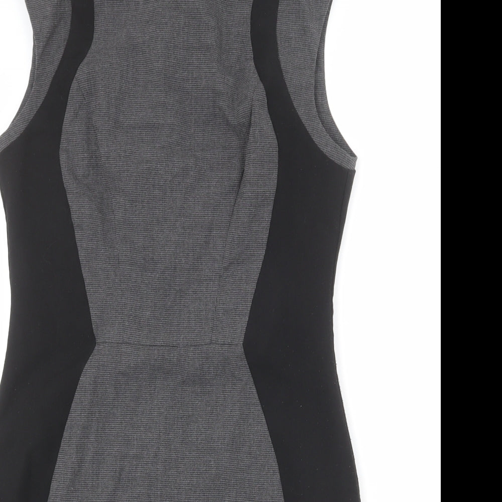 Warehouse Womens Grey Geometric Polyester Shift Size 14 Round Neck Zip