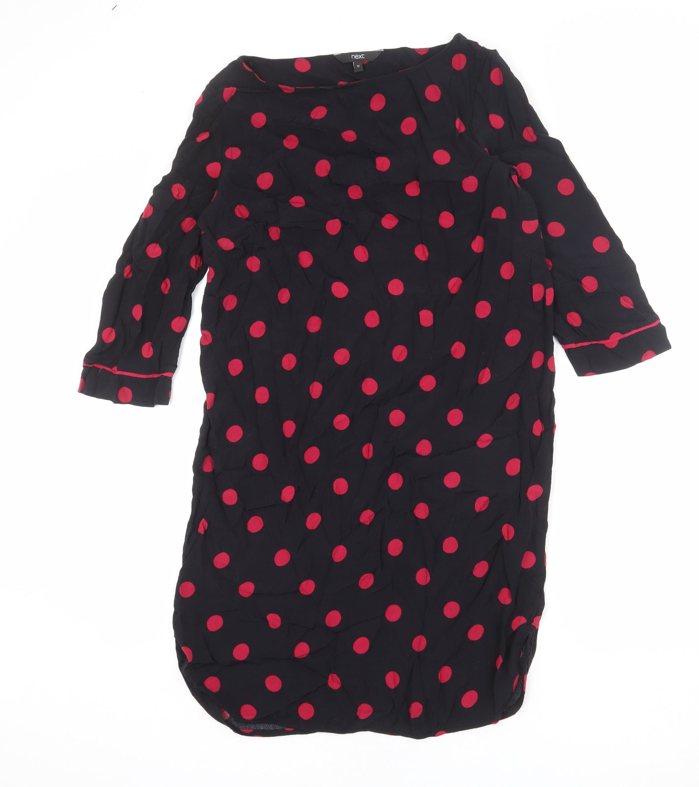 NEXT Womens Black Polka Dot Viscose Shift Size 12 Round Neck Pullover