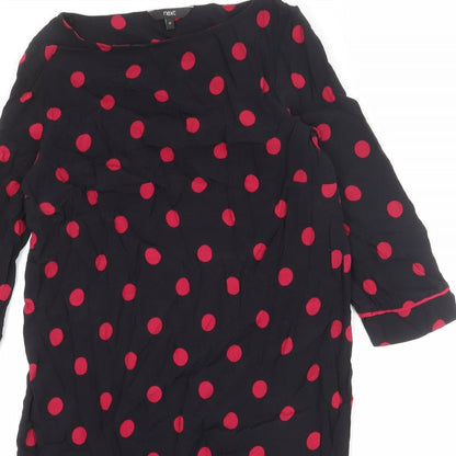 Next Womens Black Polka Dot Viscose Shift Size 12 Round Neck Pullover
