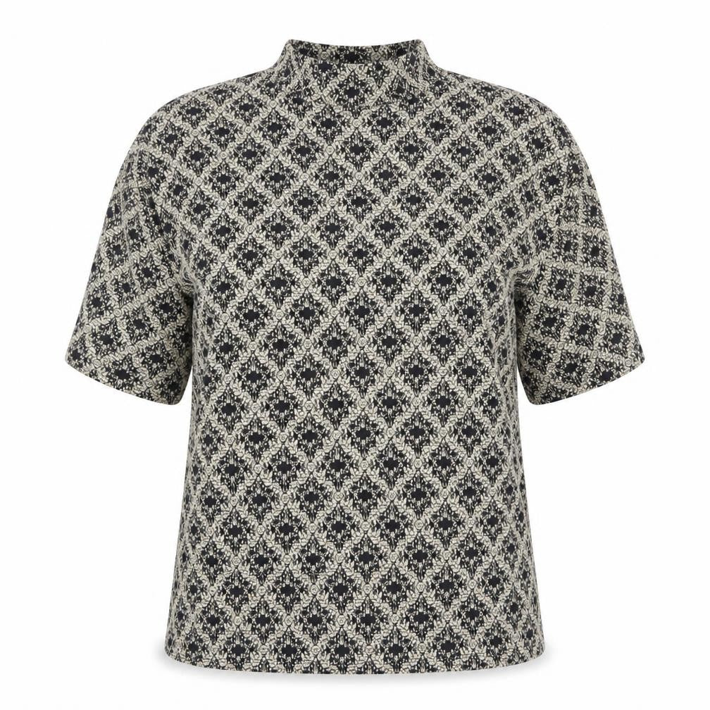 Wallis Womens Gold Geometric Viscose Basic Blouse Size 16 Mock Neck