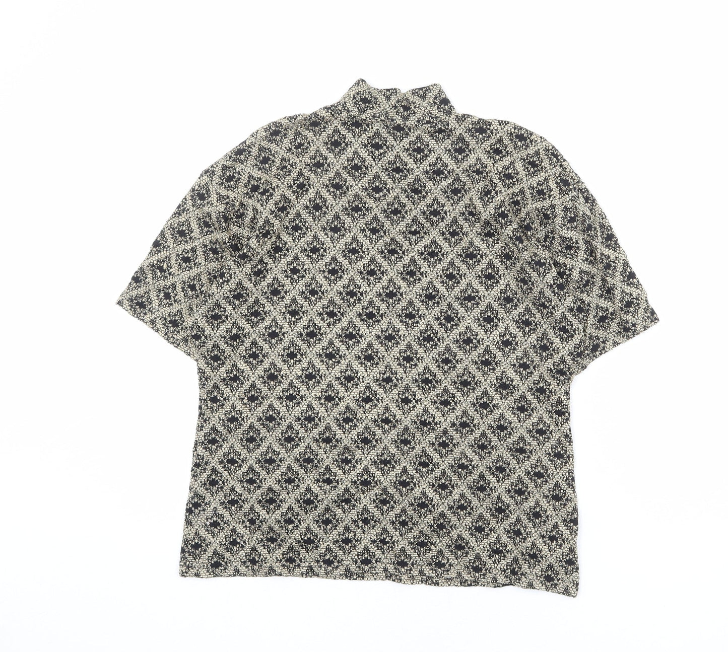 Wallis Womens Gold Geometric Viscose Basic Blouse Size 16 Mock Neck