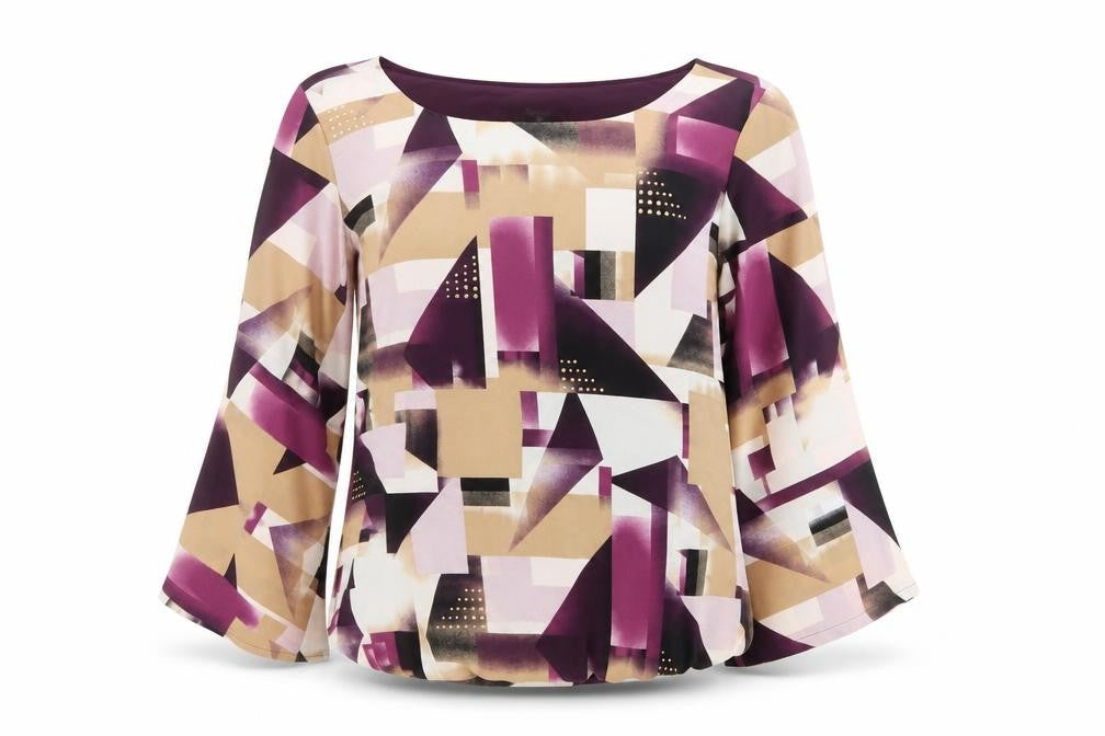 Alfani Womens Multicoloured Geometric Polyester Basic Blouse Size 6 Boat Neck - Wide Sleeve