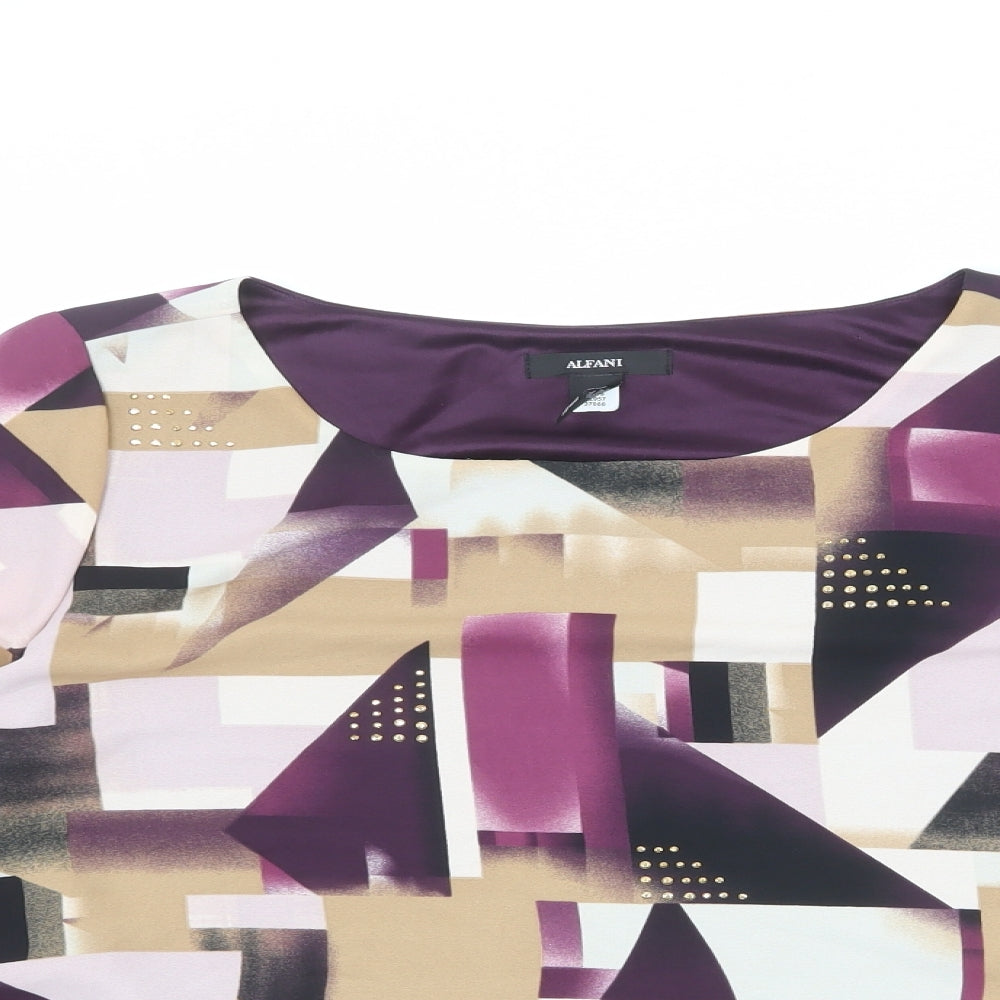 Alfani Womens Multicoloured Geometric Polyester Basic Blouse Size 6 Boat Neck - Wide Sleeve