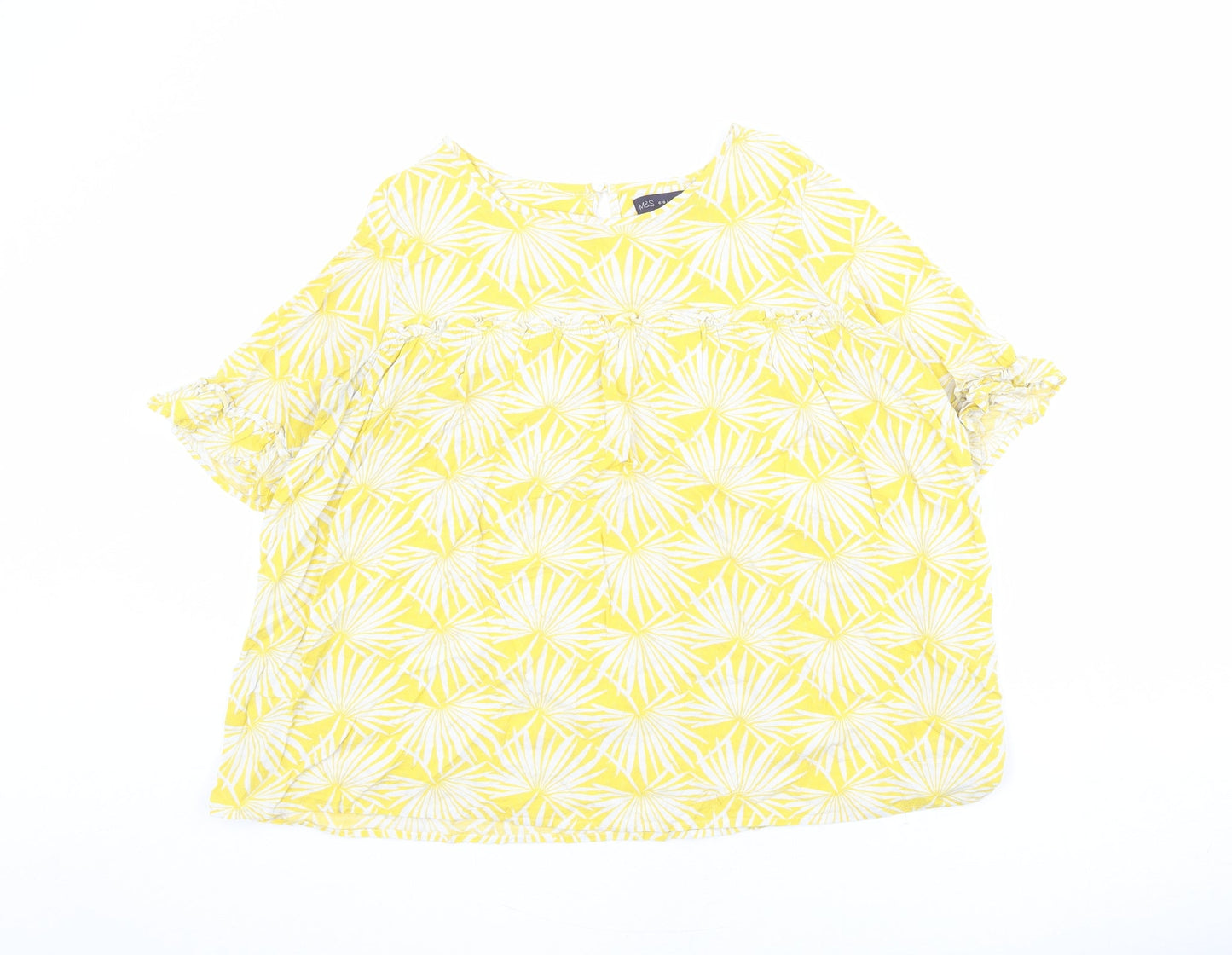Marks and Spencer Womens Yellow Geometric Viscose Basic Blouse Size 10 Boat Neck