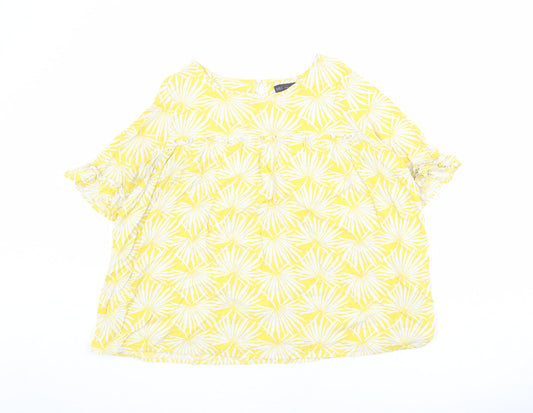 Marks and Spencer Womens Yellow Geometric Viscose Basic Blouse Size 10 Boat Neck