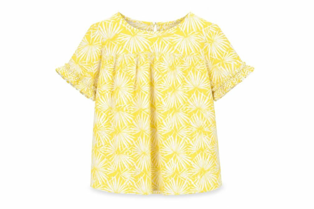 Marks & Spencer Womens Yellow Geometric Viscose Basic Blouse Size 10 Boat Neck