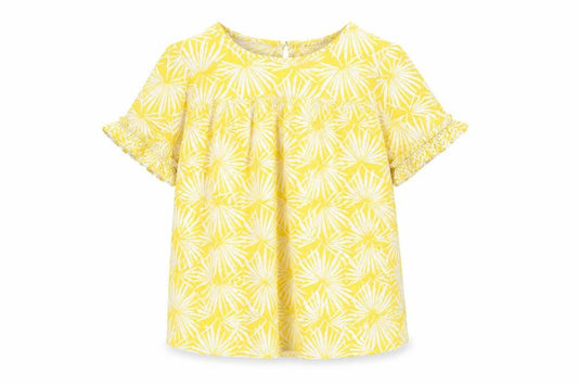 Marks & Spencer Womens Yellow Geometric Viscose Basic Blouse Size 10 Boat Neck