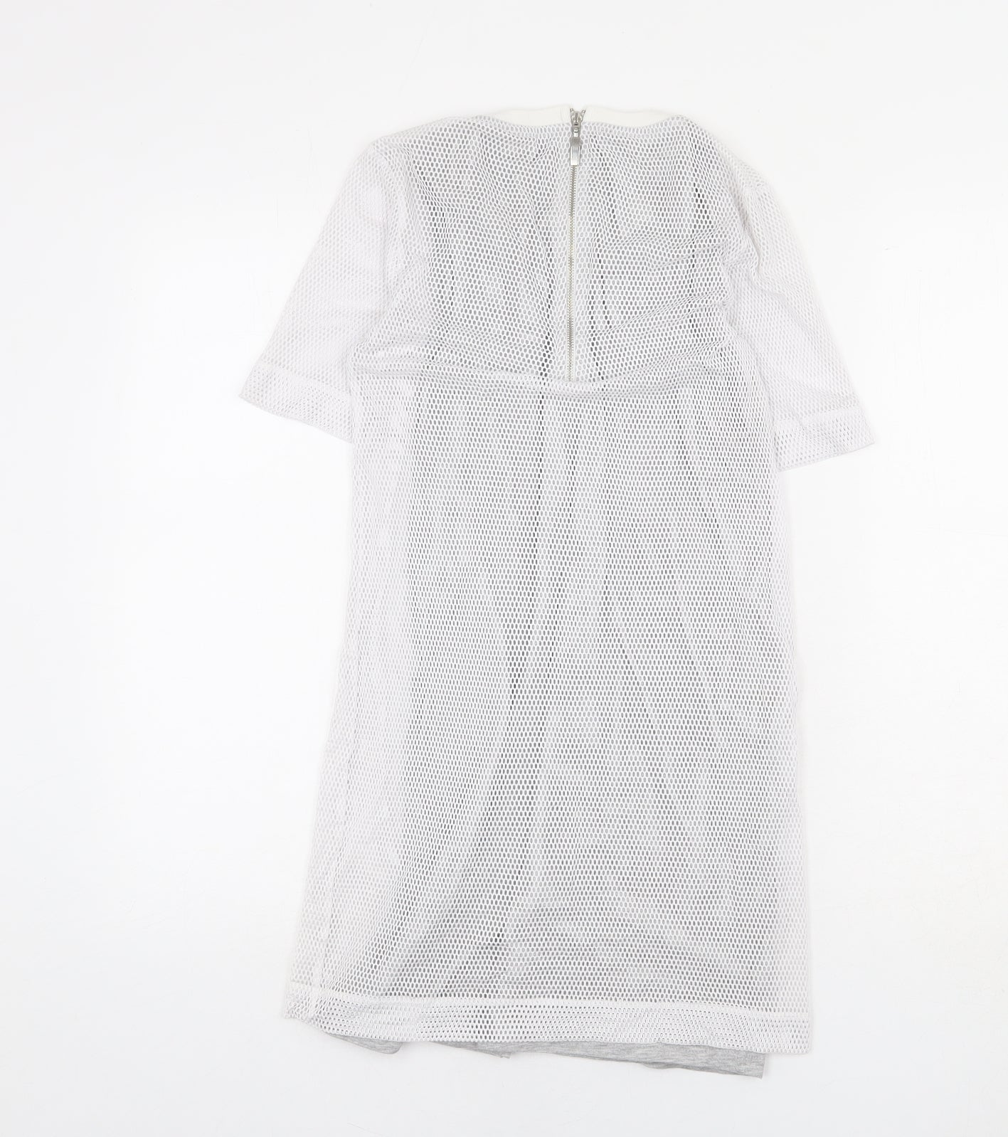 Topshop Womens White Polyester A-Line Size 8 Round Neck Zip