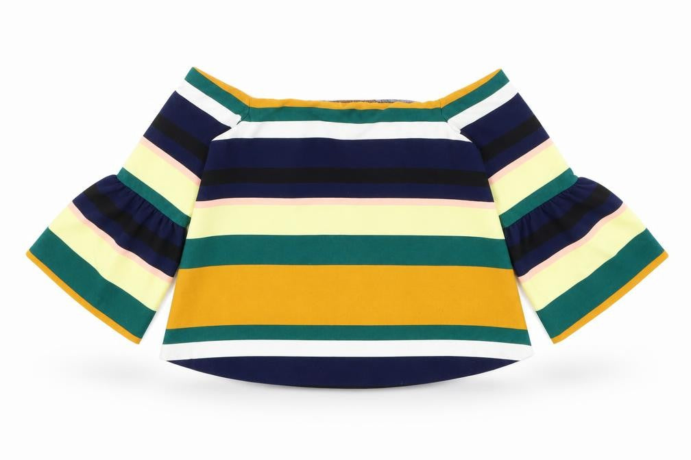 Zara Womens Multicoloured Striped Polyester Basic Blouse Size M Off the Shoulder