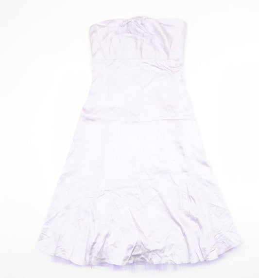Warehouse Womens Purple Acrylic Ball Gown Size 8 Off the Shoulder Zip - Tulle underskirt