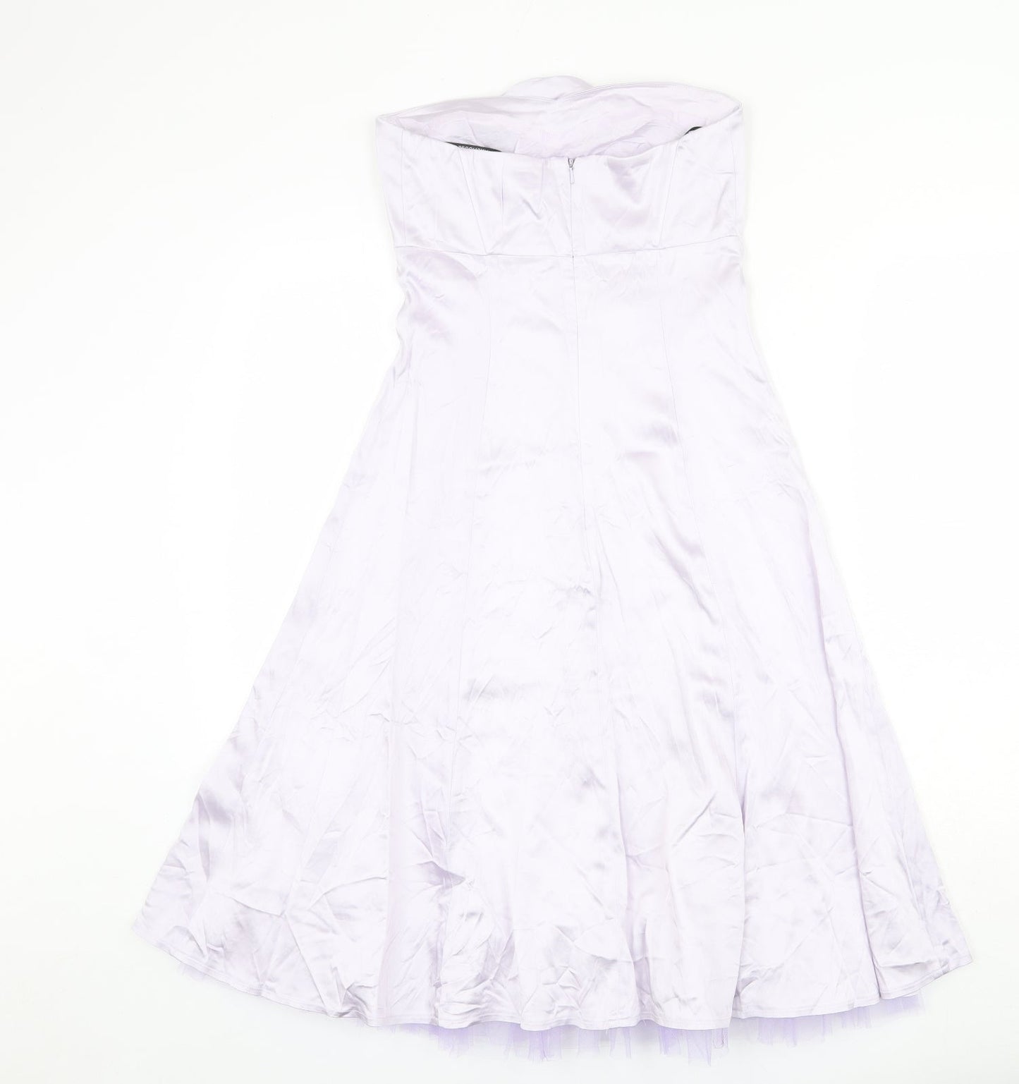 Warehouse Womens Purple Acrylic Ball Gown Size 8 Off the Shoulder Zip - Tulle underskirt