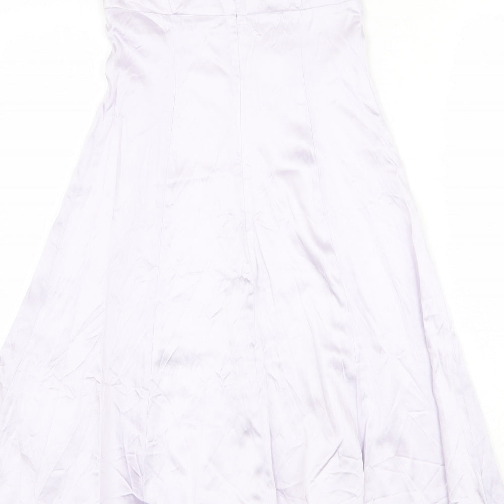 Warehouse Womens Purple Acrylic Ball Gown Size 8 Off the Shoulder Zip - Tulle underskirt