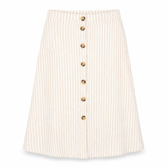 Stradivarius Womens Beige Striped Viscose A-Line Skirt Size L Button