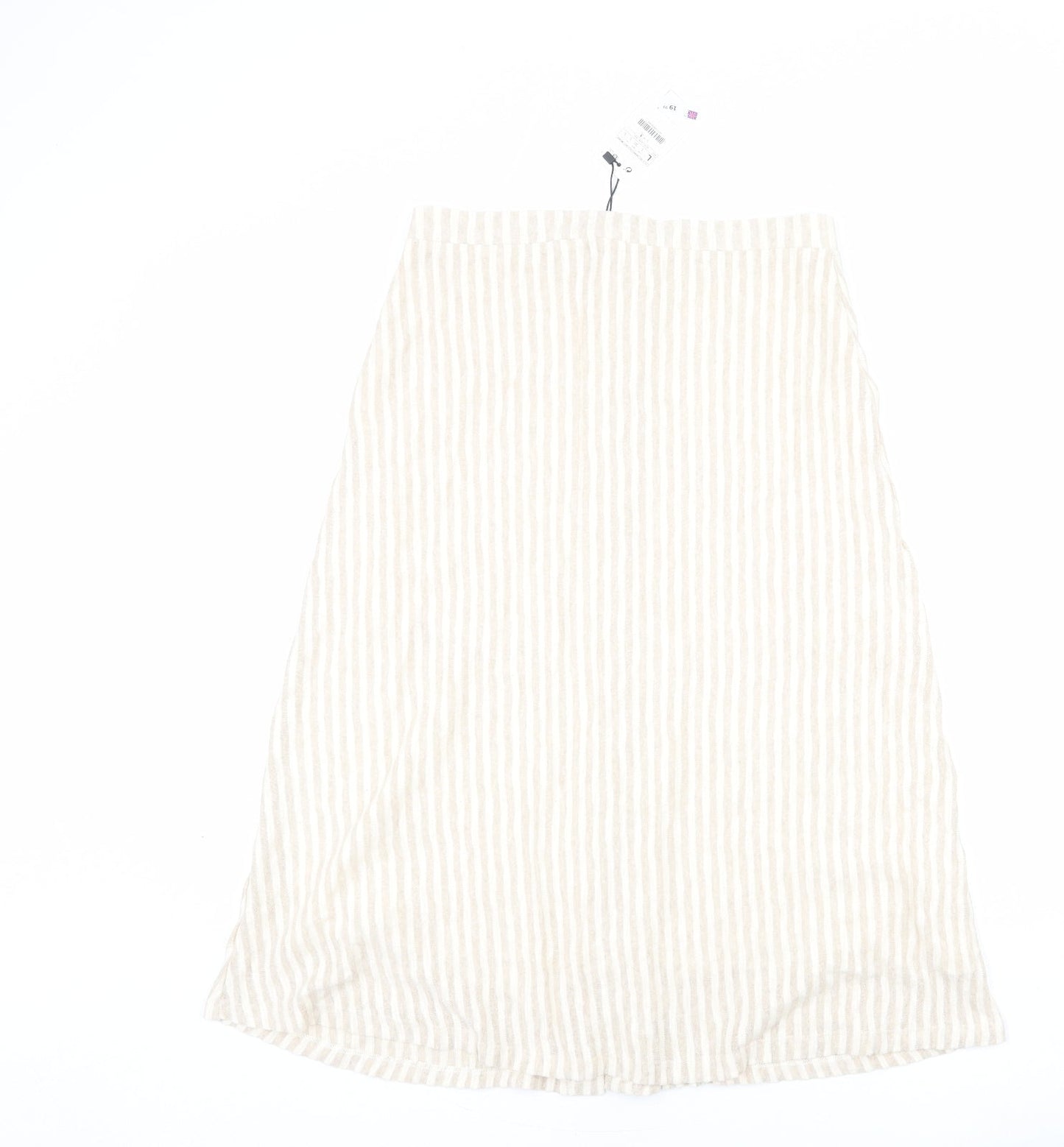 Stradivarius Womens Beige Striped Viscose A-Line Skirt Size L Button