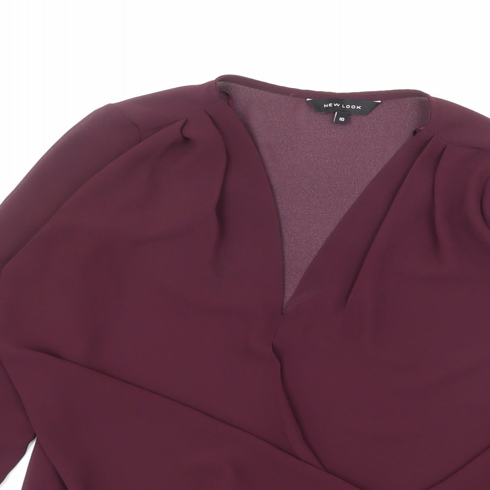 New Look Womens Red Polyester Basic Blouse Size 10 V-Neck