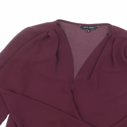 New Look Womens Red Polyester Basic Blouse Size 10 V-Neck