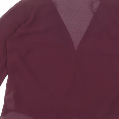New Look Womens Red Polyester Basic Blouse Size 10 V-Neck