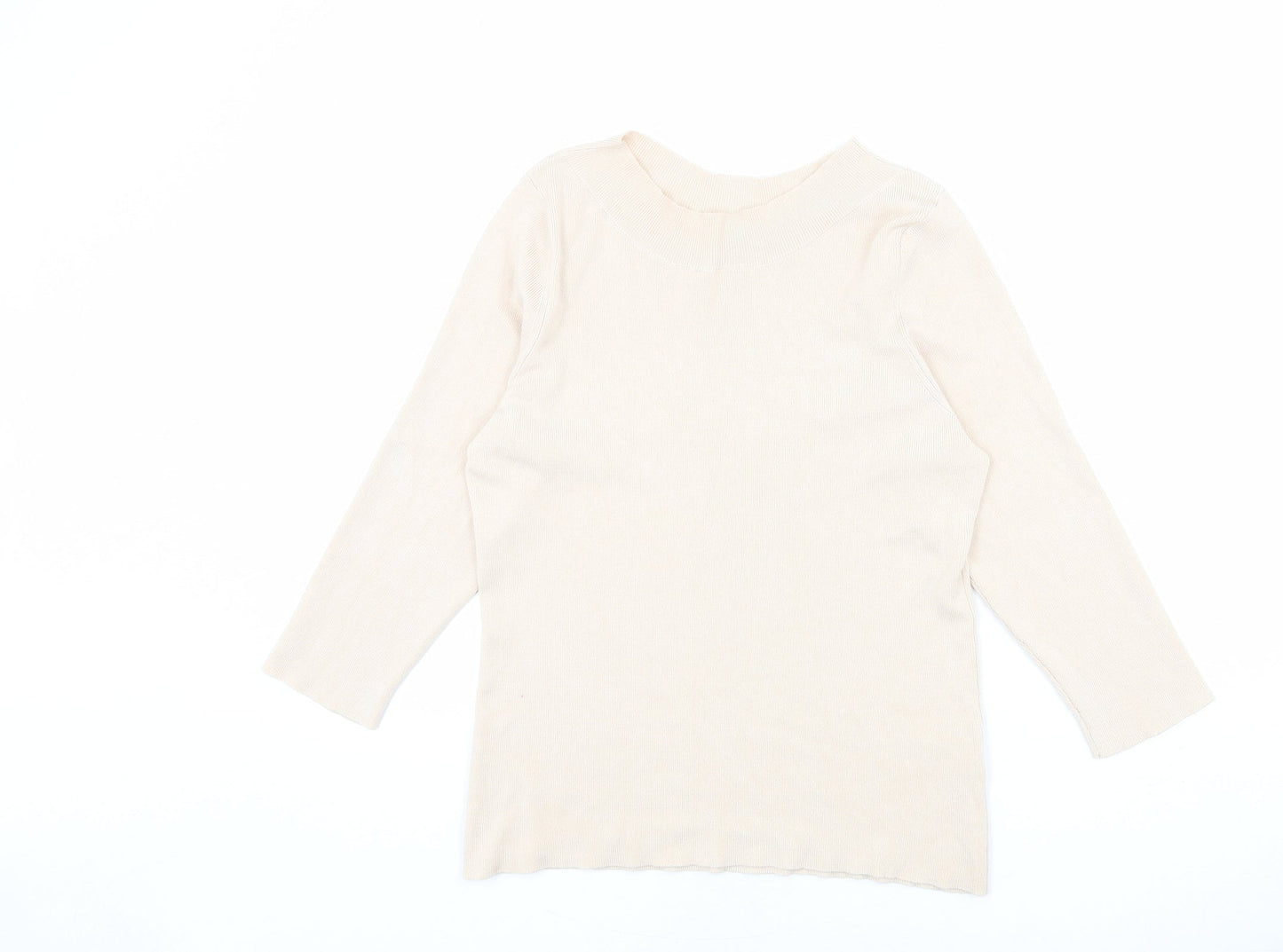 Oasis Womens Beige Round Neck Viscose Pullover Jumper Size L