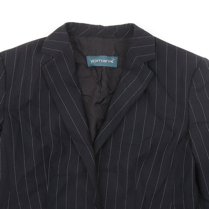 Yomanis Womens Black Striped Jacket Blazer Size 12 Button